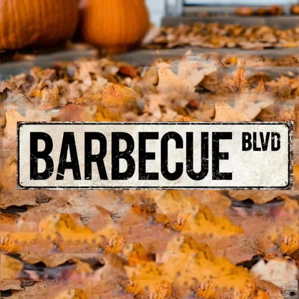 Barbecue Blvd Retro Metal Sign | Perfect for Decking Out Home, Garden & Kitchen | Gift for BBQ Lovers