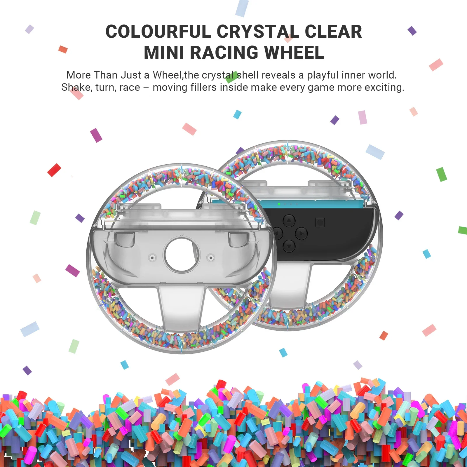 Mini Transparent Steering Wheel Grip for Switch 2,Kids Ergonomic Handheld Racing Gamepad,Portable&Easy to Install