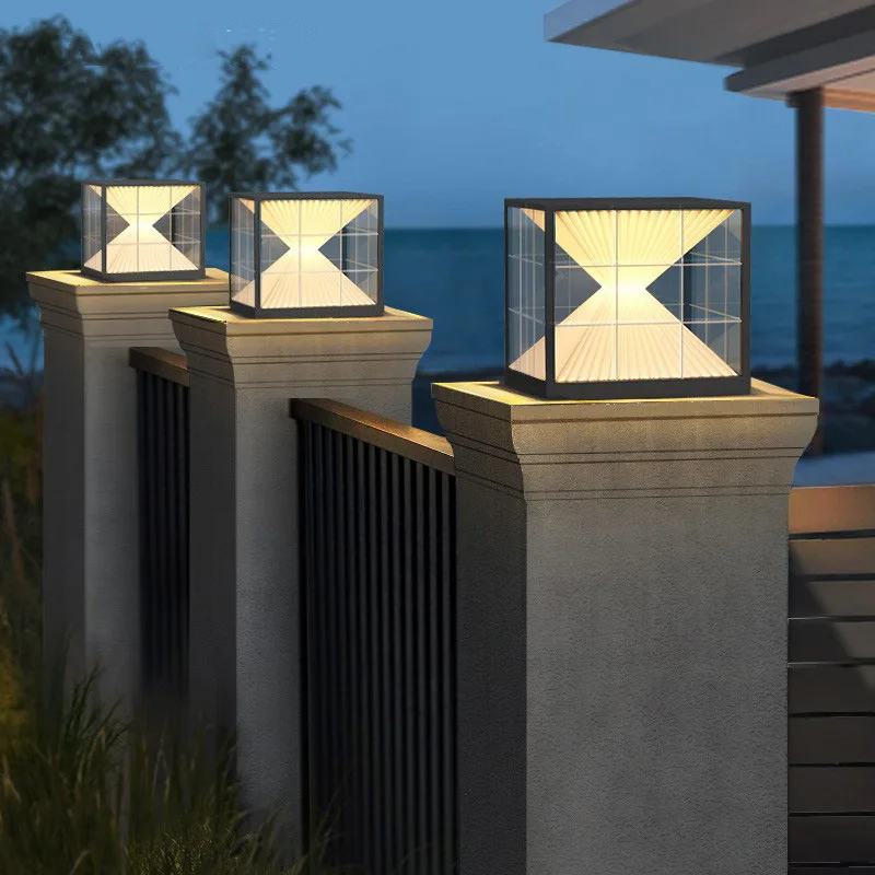 

Solar wall post lamp outdoor waterproof hourglass villa square modern simple door post installation Outdoor light