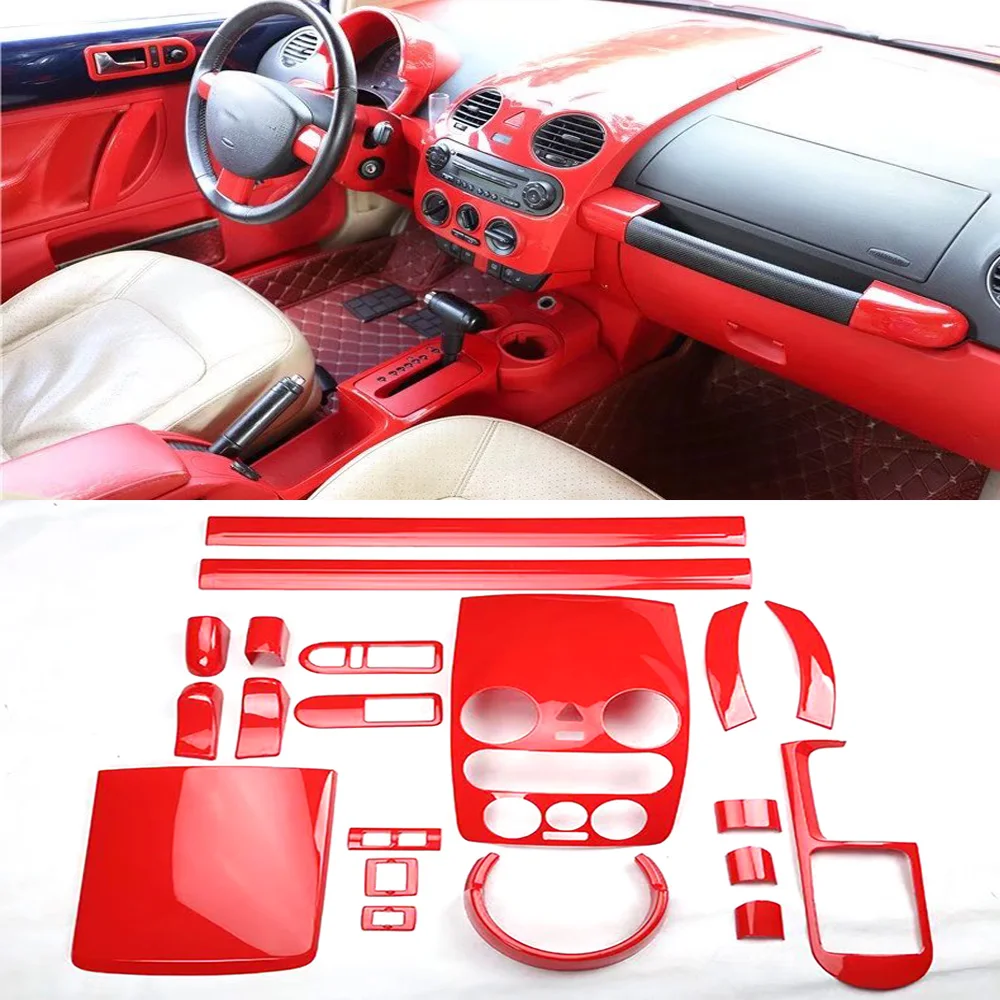 For Volkswagen Beetle 2003-2011 Red Interior Accessories Gear Shift Panel Cover Steering Wheel Cover Instrument Frame Cover Trim