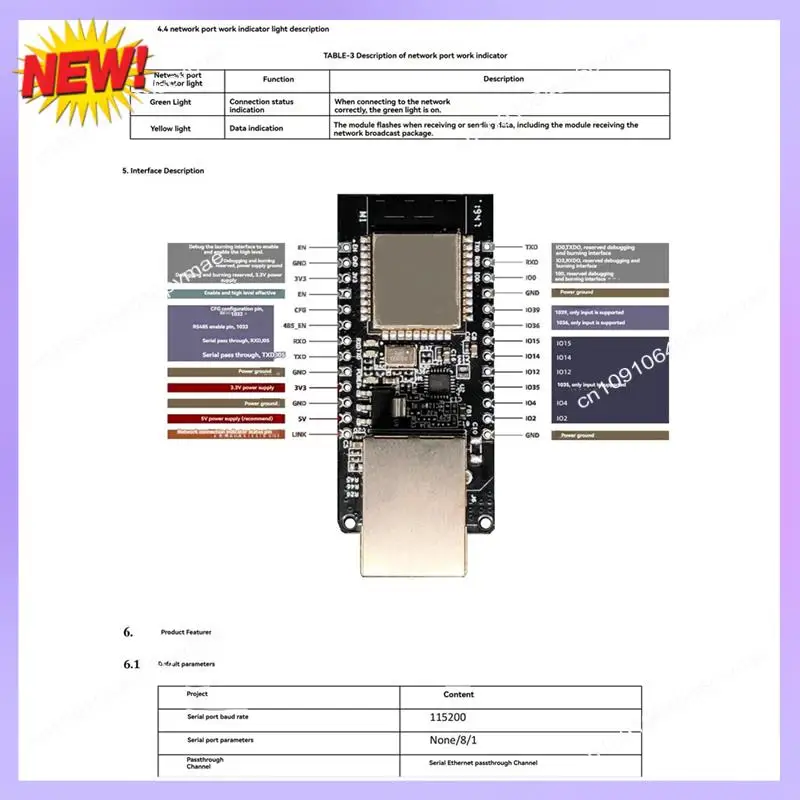 T24C WT32-ETH01 ESP32 Módulo Sem Fio Porta Serial Rede Bluetooth + Wifi Combo Gateway Module