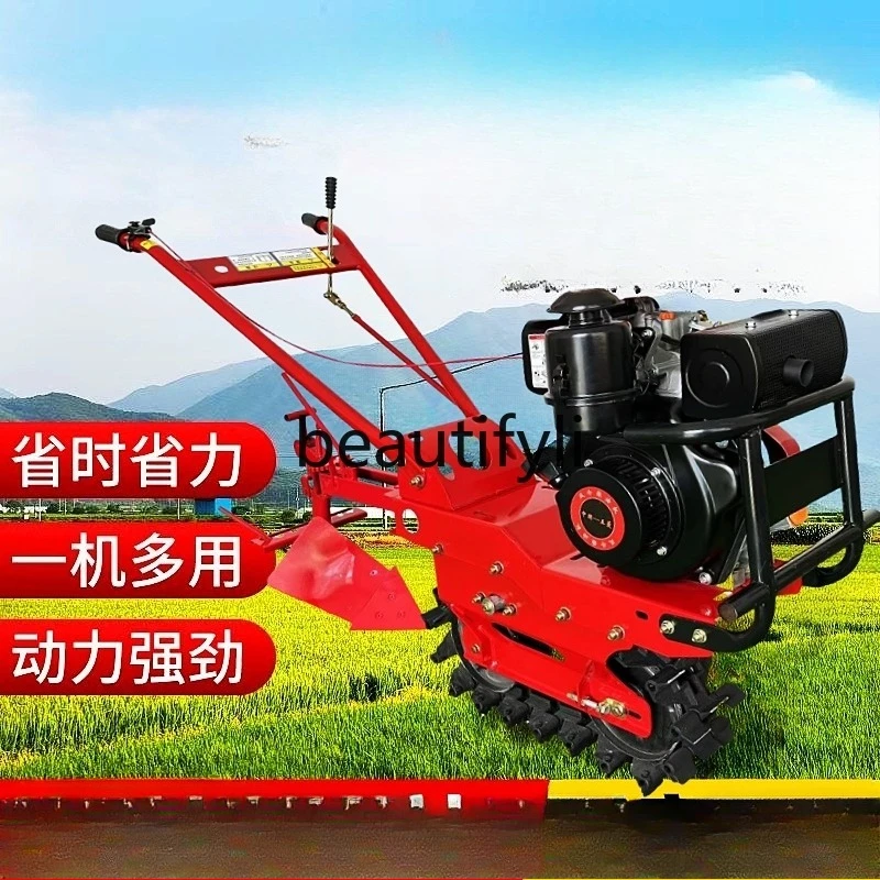 

Chain rail micro-tiller Loose and turn the ground, open trenches and ridges, fertilize and sow, multi-functional crawler type