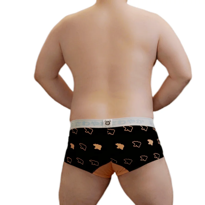 Cute Bear Print Elasticity Cotton Boxers, Plus Size Men\'s Letter Underpants, Gay Bear Cuecas Underwear White/Black L XL XXL XXXL