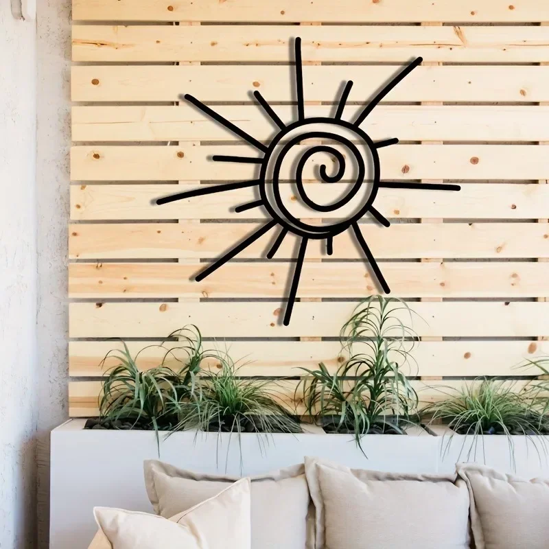 【2D Flat】Large Chic Metal Sunburst Wall Art - Transverse Beach Decor for Outdoor Patio & Garden - Durable Rustproof Hanging