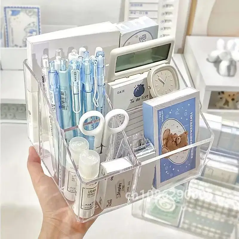 Ins Style Multifunctional Organizer Desktop Stationery Organizer Transparent Acrylic Cosmetics Multi-Compartment Storage Box