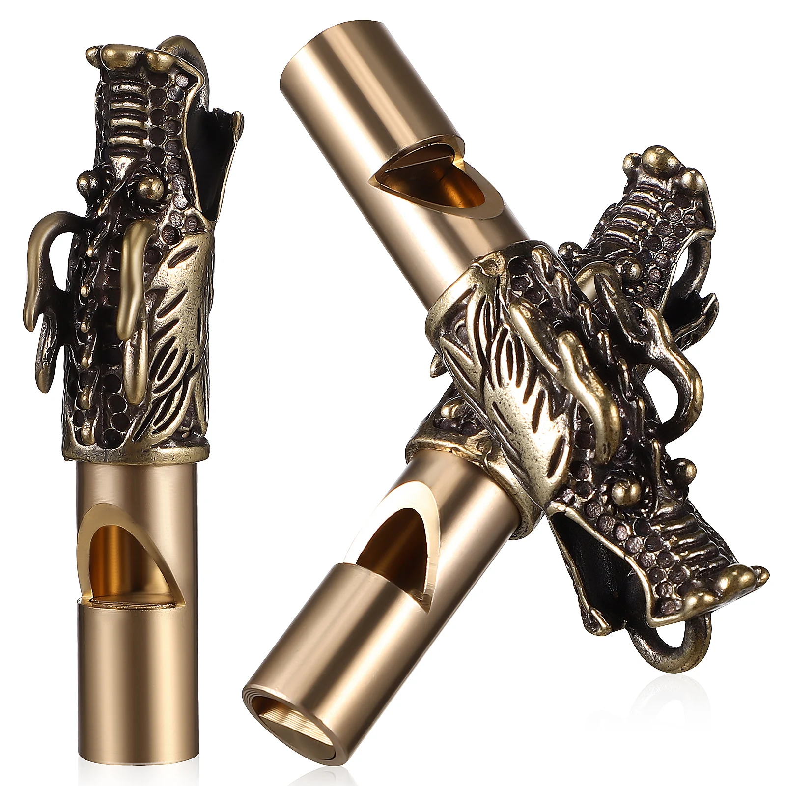 

3pcs Brass Dragon Whistle Keychain Vintage Pocket Emergency Loud Signal Whistle for Camping Outdoor Multifunctional Metal Self