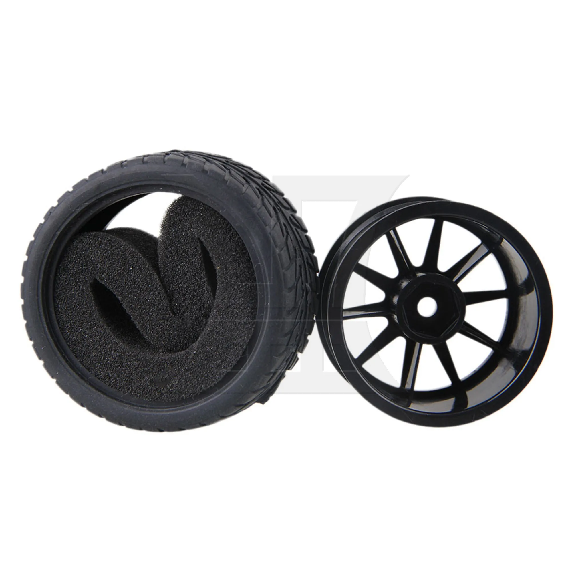 4x Black Plastic 10 Spoke Wheel Rims Flame Rubber Tyre for RC1:10 On-Road Car