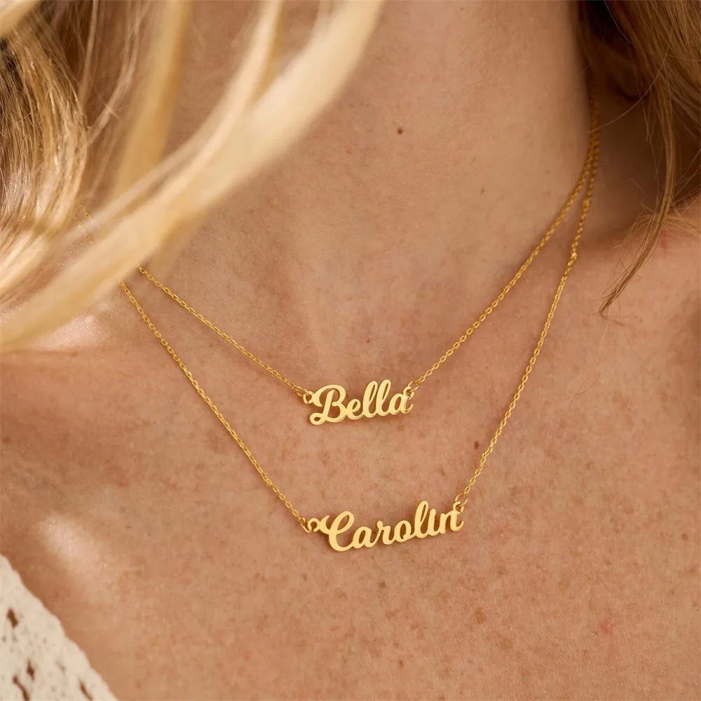 Double Layered Name Necklace Custom Double Chain Children Name Necklace Personalized Jewelry Couples Gift Collares Para Mujer