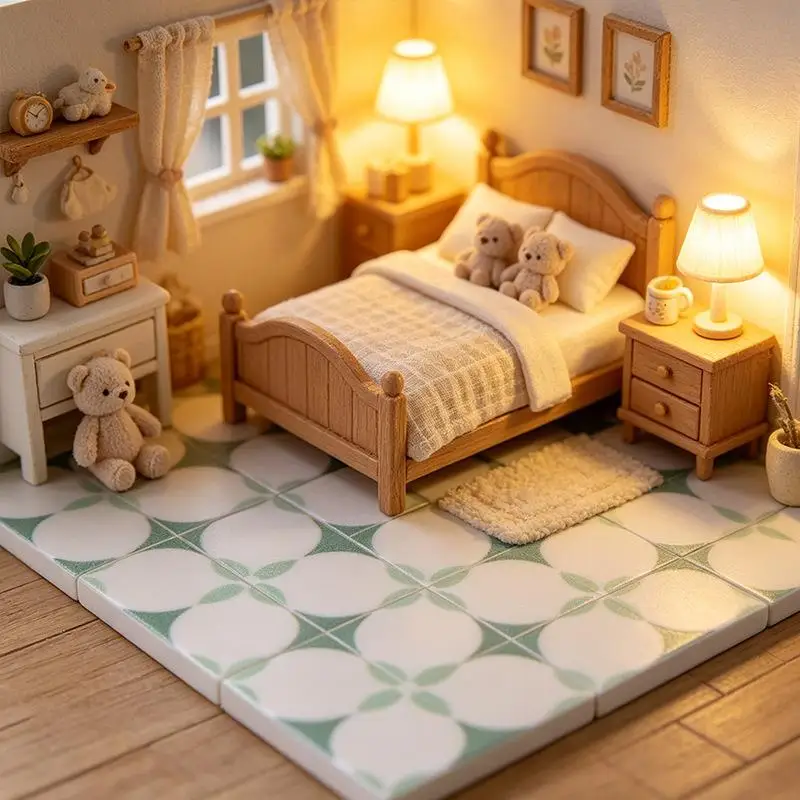 10Pcs DIY Educational Pretend Play Toy 1:12 Dollhouse Furniture Simulation Square Floor Decoration Splicing Wooden Floor