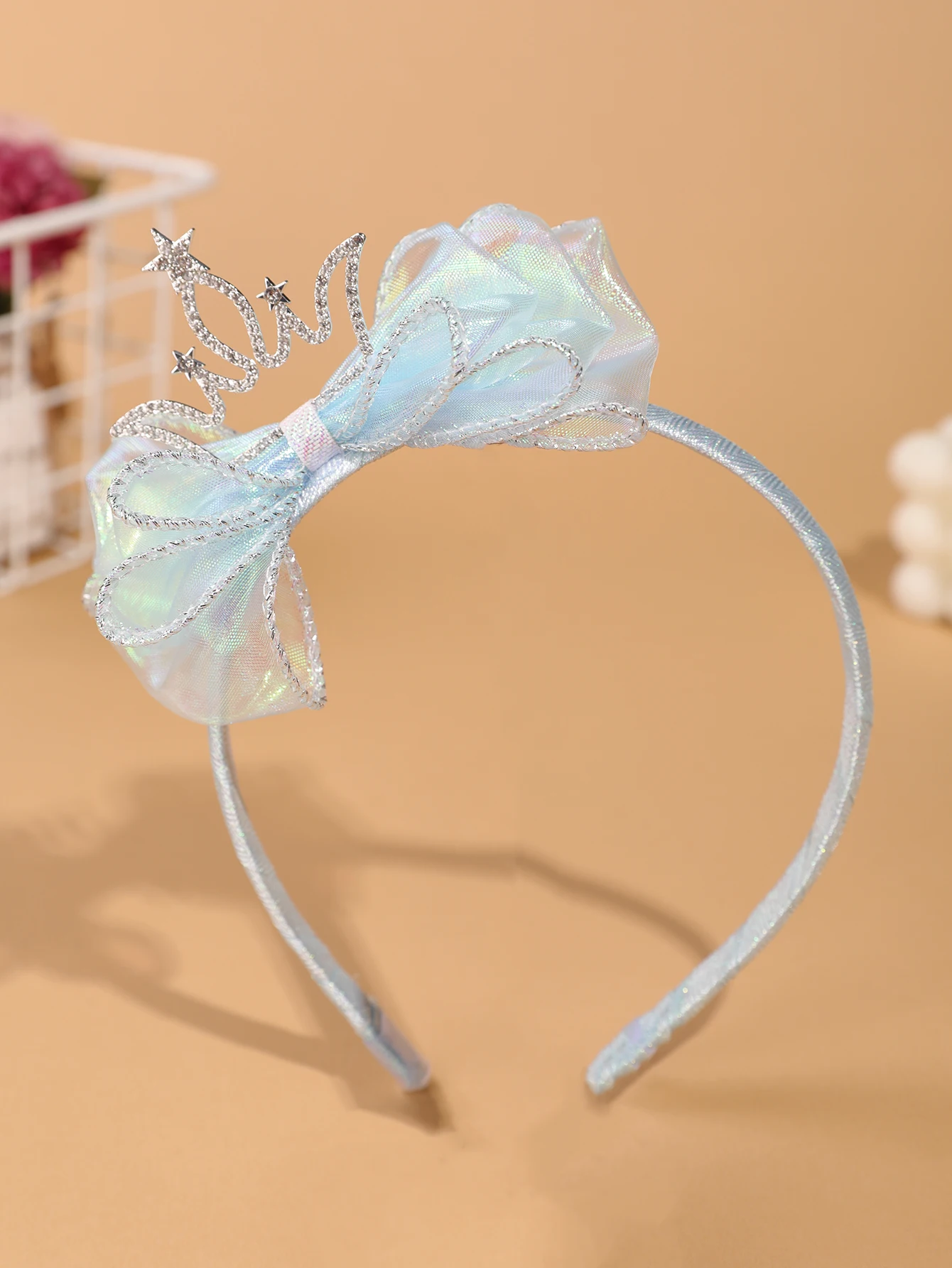 Modisches und schlichtes Kinder-Kronen-Haarband – leuchtend blaues Tüll-Haarband mit Schleife – Accessoire für Bühnenauftritte/formelle Kleider für Mädchen – Detail 4