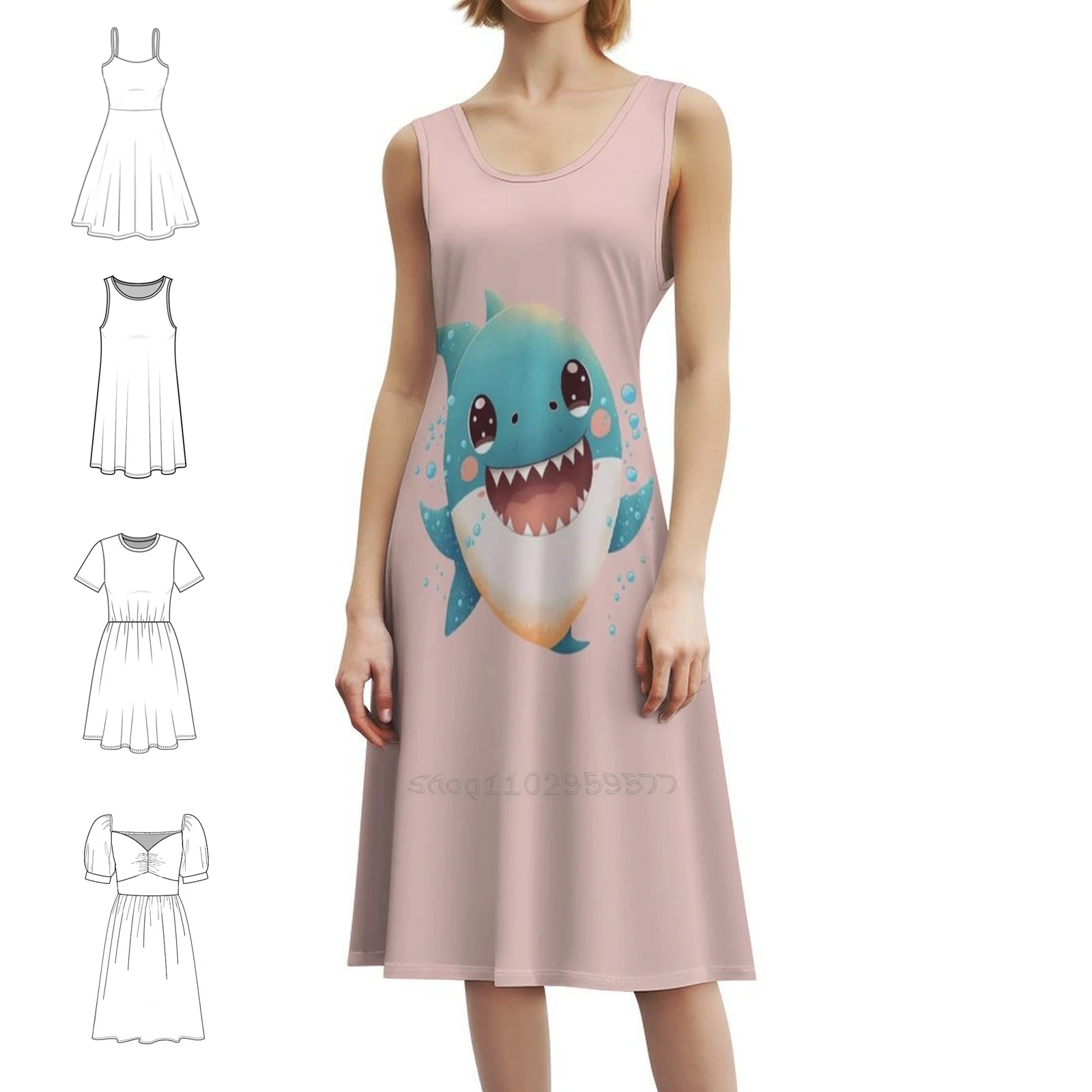 

Милое платье в корейском стиле с героями мультфильмов для женщин. Элегантное повседневное платье для вечеринки или повседневного ношения. Акула. Милое забавное детское милое платье.