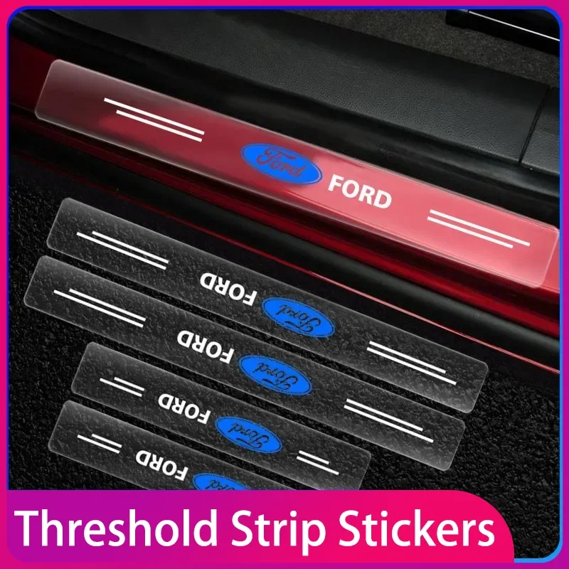 

4pcs Carbon Fiber Car Sticker Auto Door Threshold Scratch Waterproof For Ford Mustang Mondeo Focus Fiesta Escape Kuga Ranger