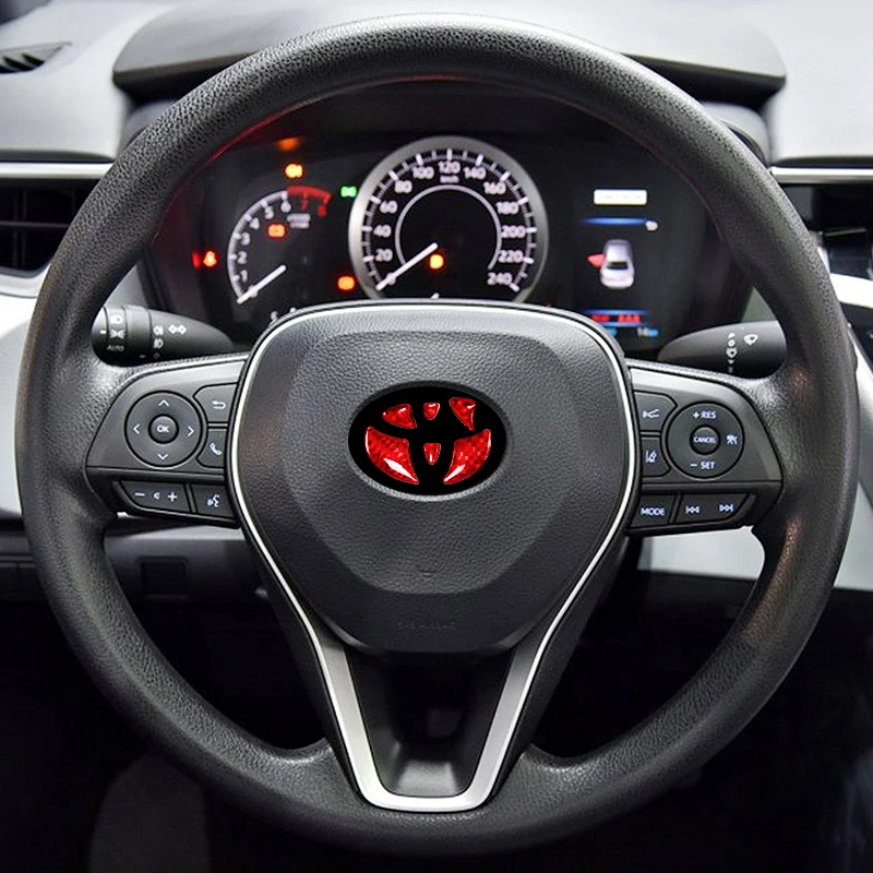 ألياف الكربون عجلة توجيه سيارة شعار شارة ملصق الغراء تقليم الشارات لتويوتا كورولا Rav4 CHR أوريس كامري بريوس يارس