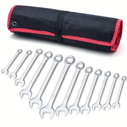 12 Piece Nut Wrench Set, 8mm-19mm, Fully Polished, Includes Roll - Case, Dual purpose wrench