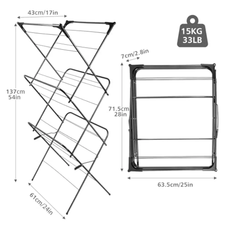 Foldable Clothes Drying Rack Laundry Drying Rack Black Collapsible Use for Indoor and Outdoor Space Saving 54