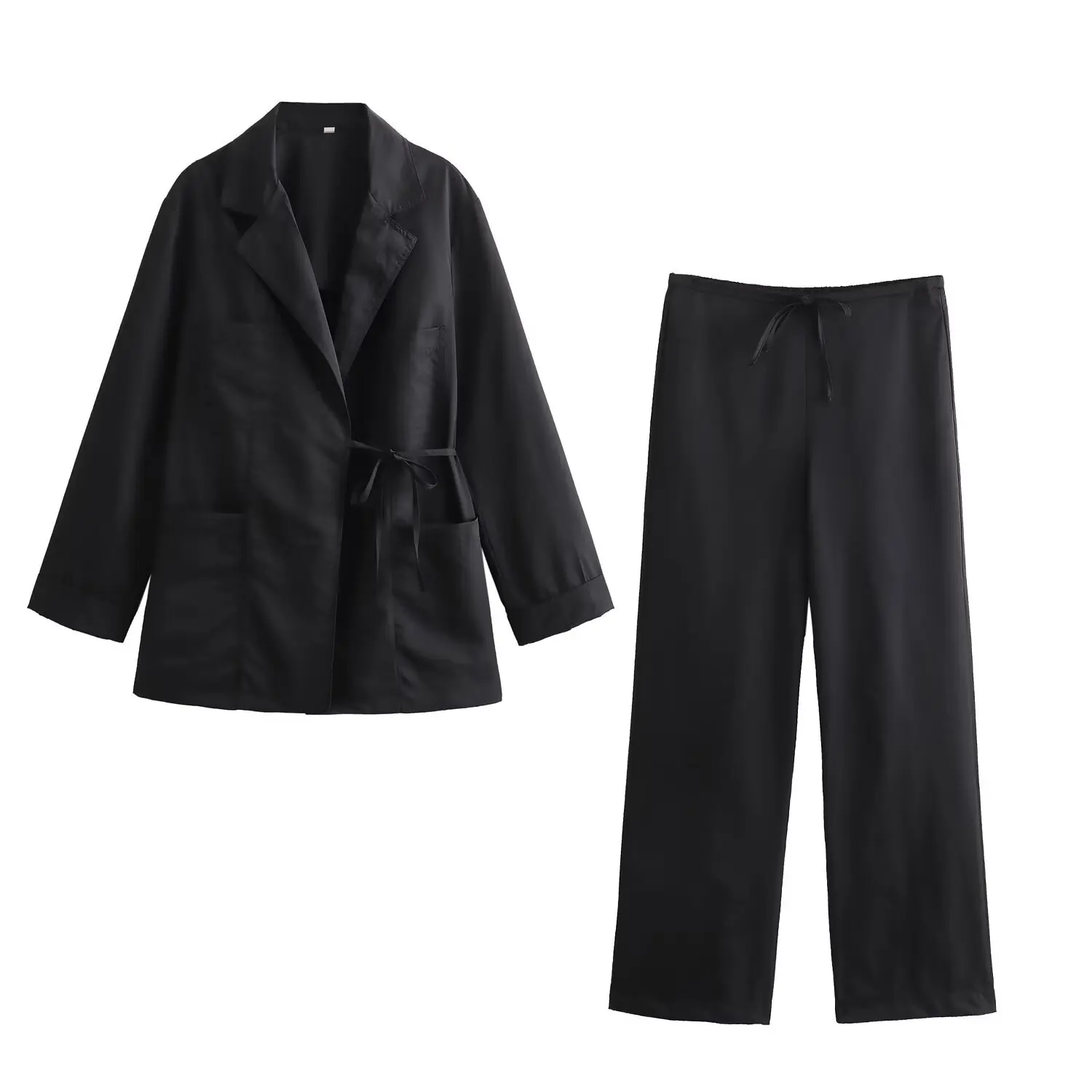 SuperAen-2-Piece Set para Mulheres, Casual Cor Sólida, Jaqueta de Manga Comprida, Coreano Solta Calças de Perna Larga, Outono, 2024