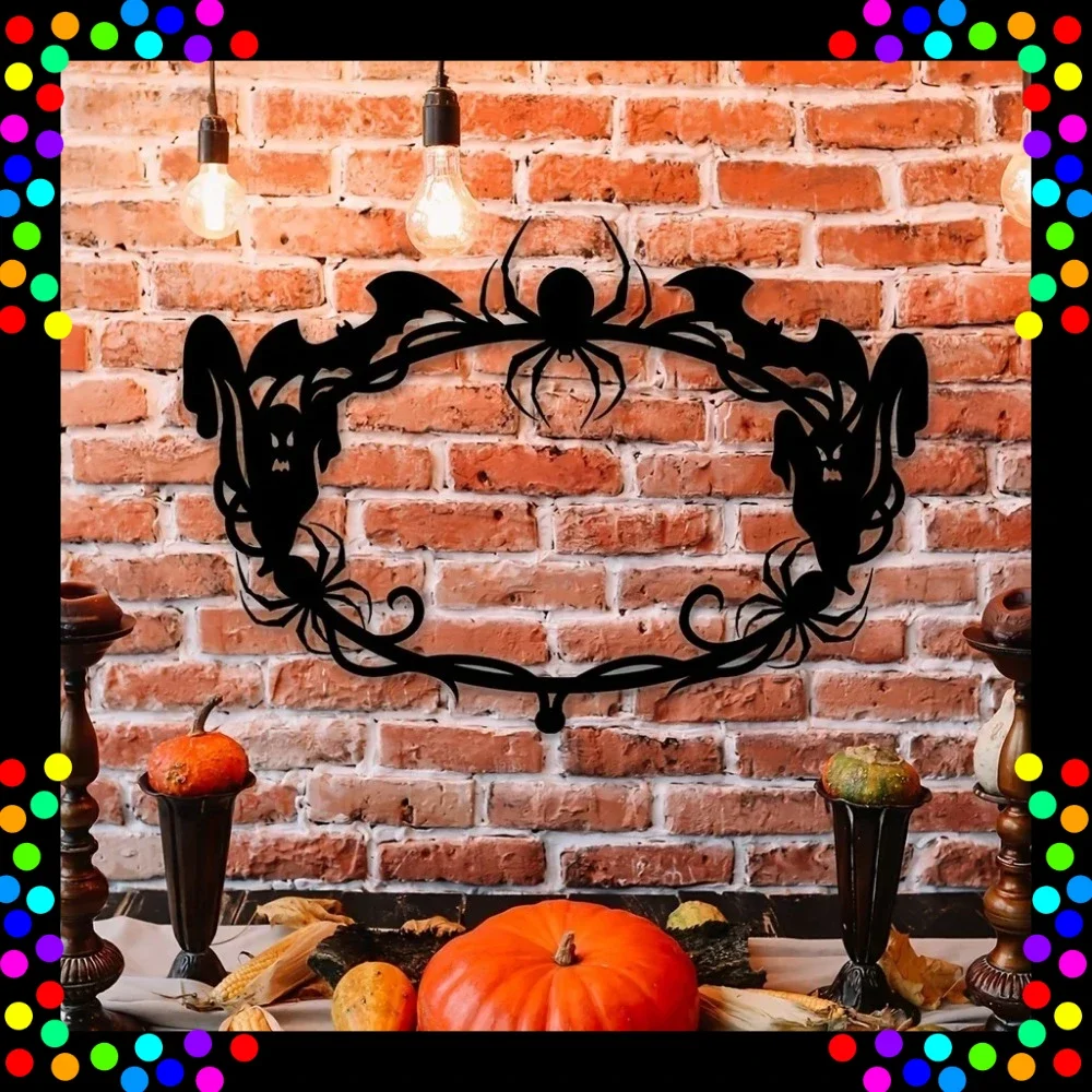 CIFBUY Halloween Wreath Metal Wall Art Spider Bat Ghost Iron Hanging Sculpture Door Home Decor Ornament Gift - view 3