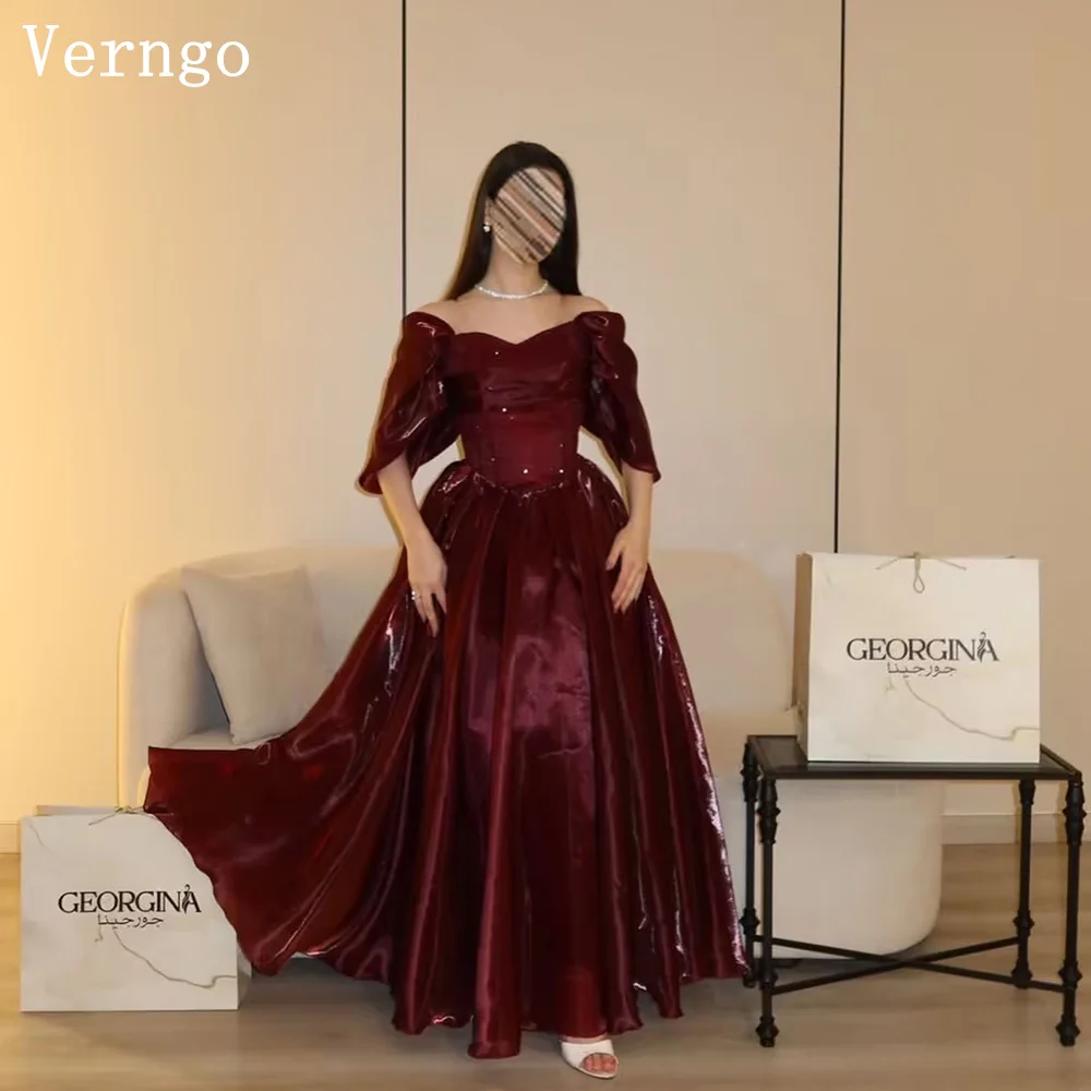 

Verngo Red Shiny Satin Sequined A Line Prom Dress Elegant Off The Shoulder Party Gowns Women Evening Dresses 2026 Customized