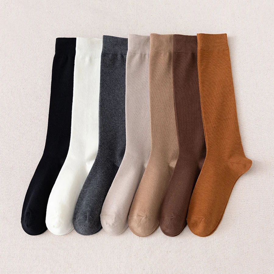 

1 Pair Women Knee High Socks 7 Solid Colors Ladies Girls Cotton Winter Warm Sock for Boots