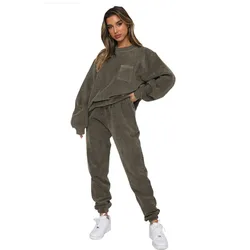 Autumn and Winter New Women's Corduroy Round Neck Cover Long Sleeve Two-piece Fashion Trouser Suit Women Sports Style Suit