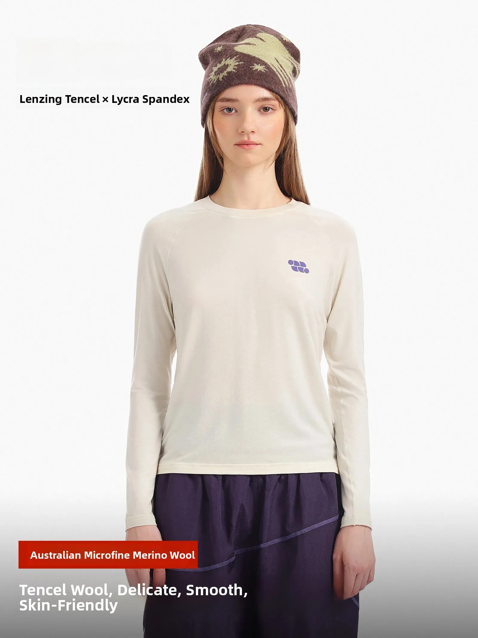 DSU Silk Wool Long Sleeve T-Shirt Women's Autumn Comfortable Skin-friendly round Neck Print Top Soft Stretchy Sporty Style