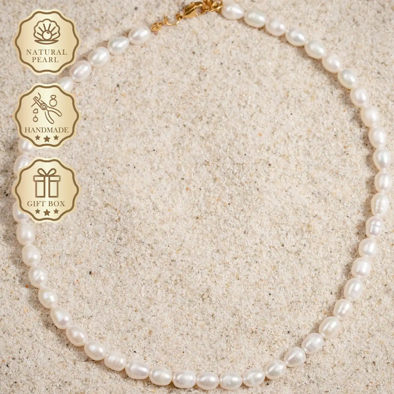 

MYSOYA White Rice Freshwater Pearl Necklace 6–7mm with Gold Lobster Clasp, Gift Box, Birthday & Anniversary Gift