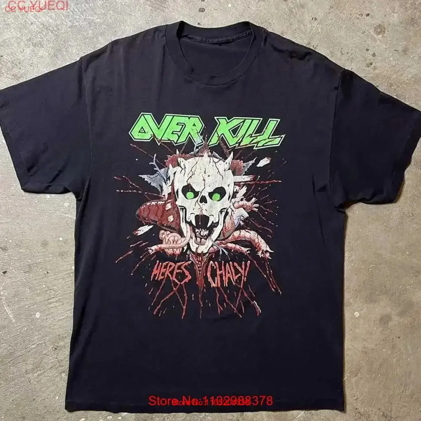 Overkill Band Heres Chaly Black Cotton T Shirt Full Size BS086 vintage Washed Versatile Soft Stylish streetwear fashion graphic