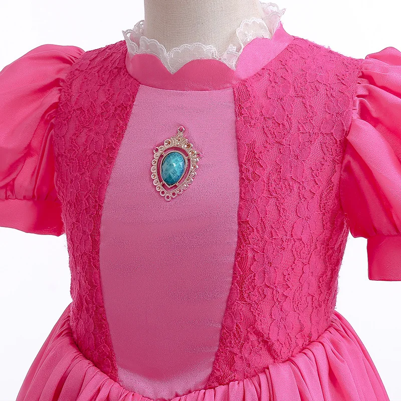 Vestido de Cosplay de princesa melocotón para niña, traje de juego de rol para fiesta de cumpleaños, trajes de rendimiento de escenario, vestidos de fantasía para niños de Carnaval