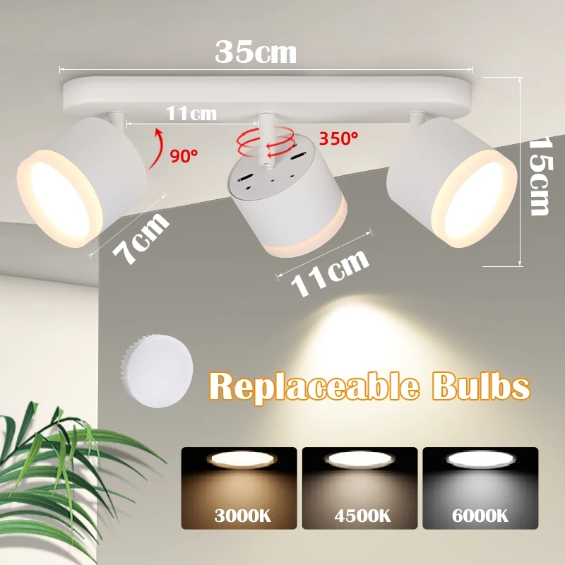 GX53 tracklamp 3-kleuren spotlight AC85-265V woonkamer slaapkamer winkel kroonluchter draaibare downlight keuken huisverlichting