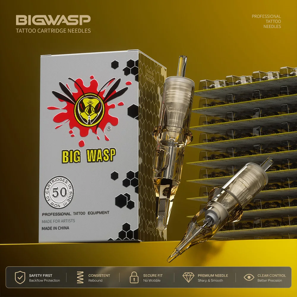 Иглы для тату-машинок BIGWASP, 50 шт., одноразовые, стерилизованные, безопасные, 3RL, 5RL, профессиональные для тату и перманентного макияжа.