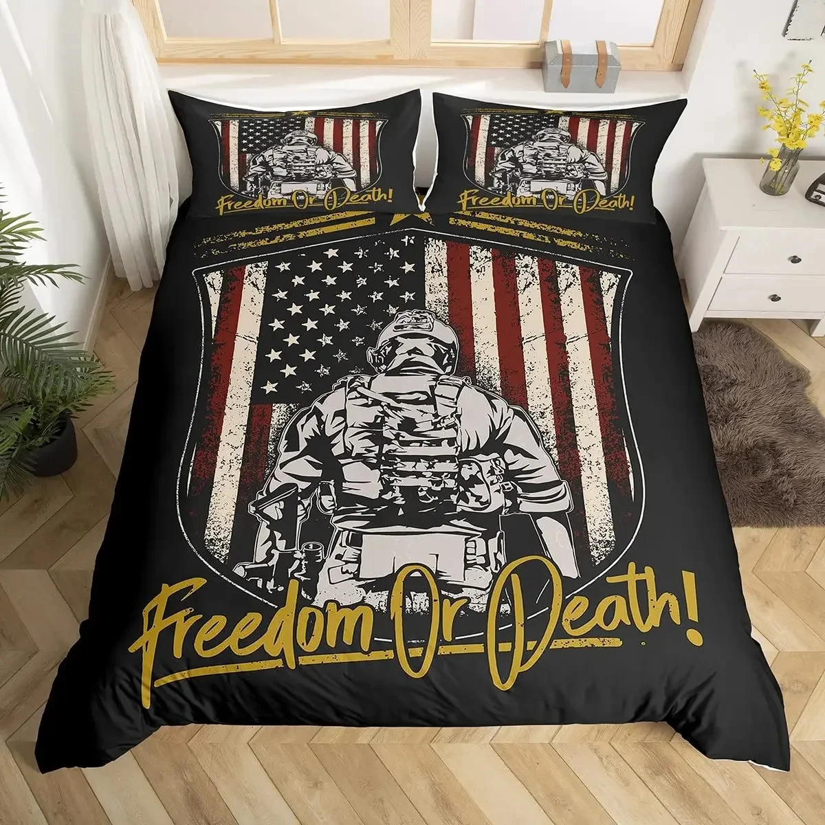 

Soldier Duvet Cover Set Army Rifle Machine Gun Bedding Set for Boys Under Mission Army Bedclothes Military Polyester Quilt Cover