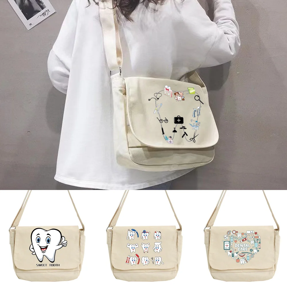 2024 Canvas Crossbody Bag Women Bags ese Casual Version Shoulder Packet Satchels Teeth Print Travel Organizer Postman Case