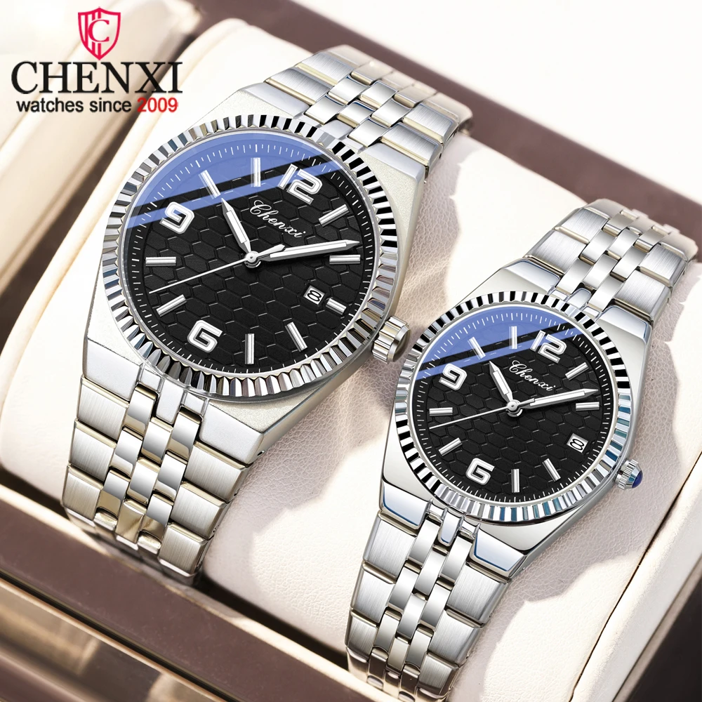 CHENXI Classic Luxury Couple Wristwatch Man Date  Business Stainless Steel Clock Quartz Men Watch Luminous Waterproof Watches