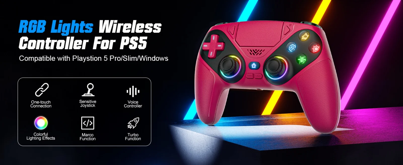 Controller für Playstation 5 PS5/PS5 Pro/Slim/PC mit Hall-Effekt-Trigger, RGB-Turbo/Marco-Programmierung, Dual-Shock-Gamepads – Detail 1