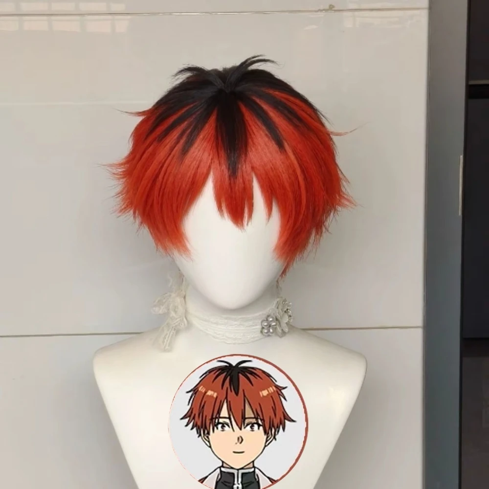 Anime Hutark Cosplay Wig Two Tone Short Hair Rose Net Cap Heat Resistant Synthetic Fiber Wig for Halloween Cosplay Wig