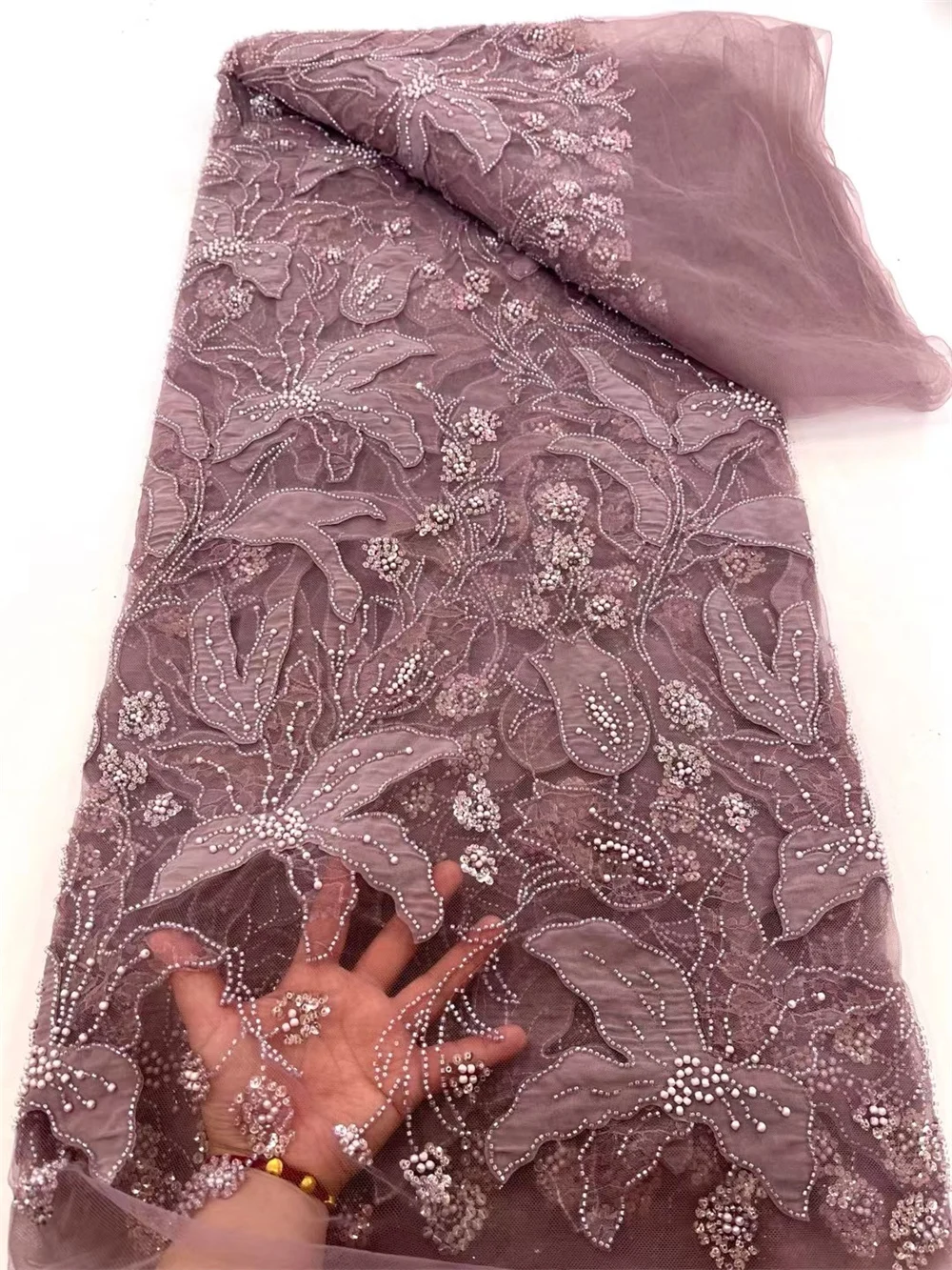 Luxury African Embroidery Beads Lace  High Quality Lace Fabric With Sequins 5 Yards High Quality Materiel for Party Dresses