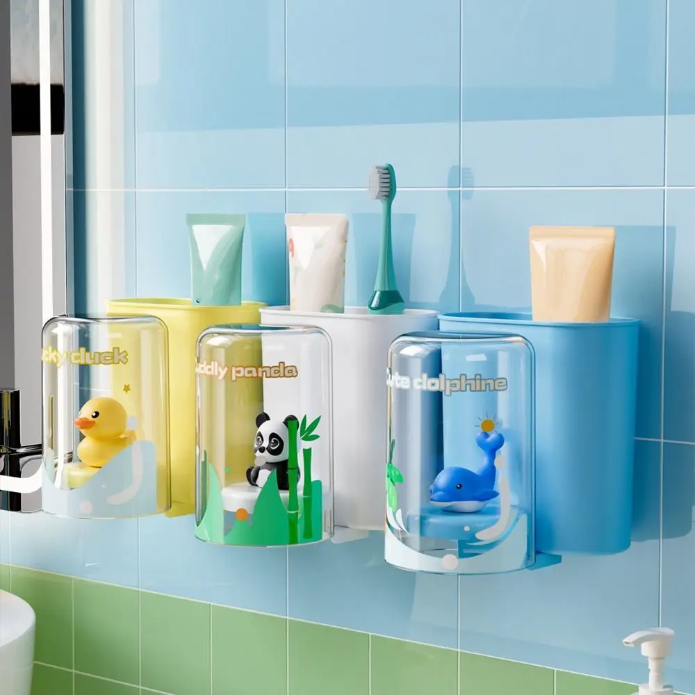 

Plastic Wall Mounted Toothbrush Holder Large Capacity Space Saving Wash Cup Storage Rack Punch-Free Mouthwash Cup Hanger