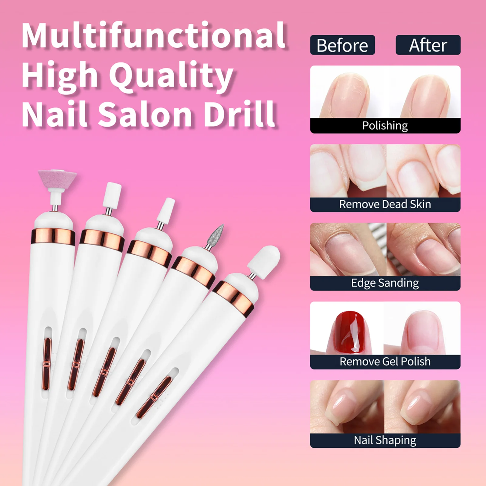 Przenośna elektryczna pilarka do paznokci, cicha, przenośna, 5 w 1, do paznokci u rąk i nóg, MIAO-US