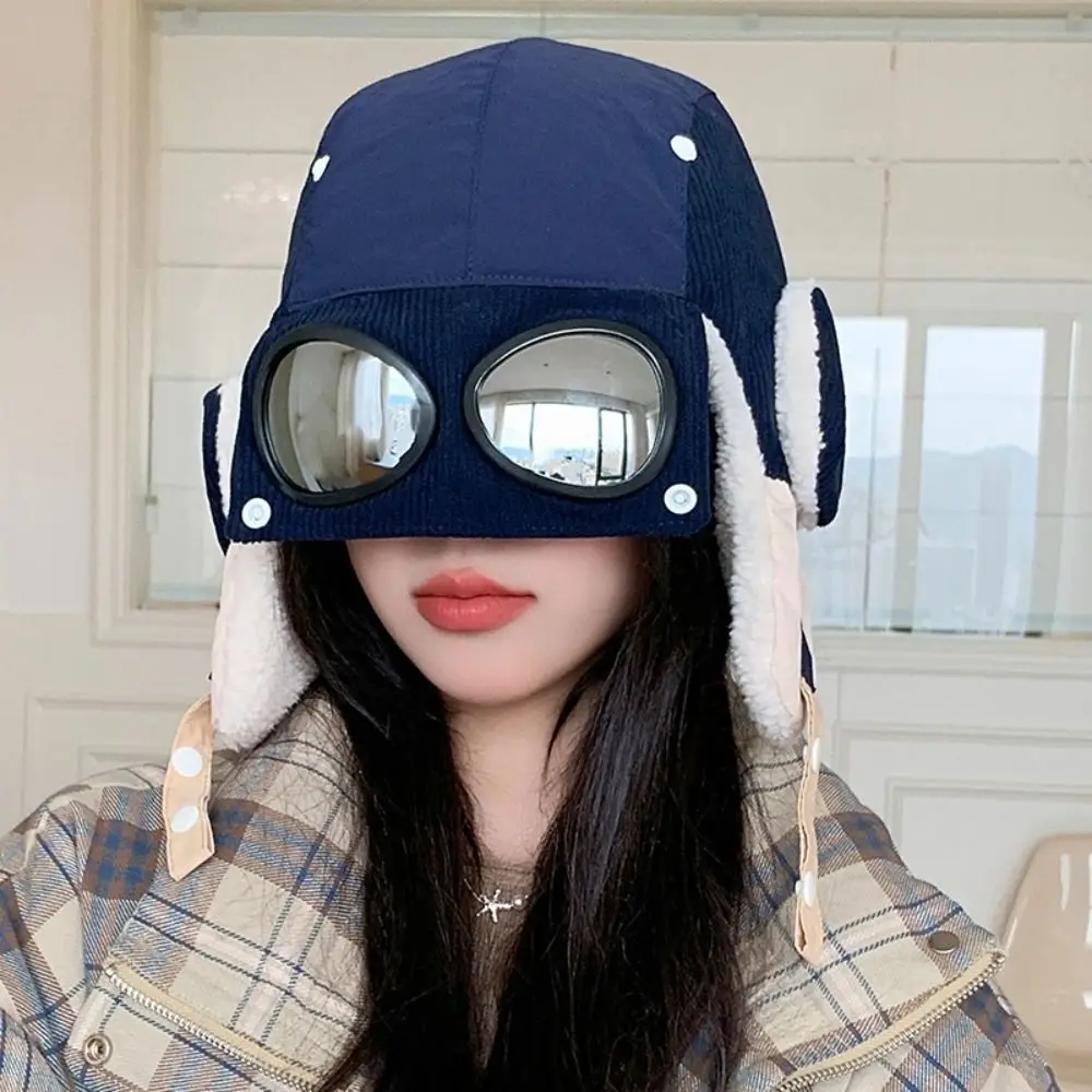 Simple Windproof Winter Pilot Hat With Goggles Anti Fog Ear Protection Cycling Lei Feng Hat Velvet Warm Warm Ski Hat Hiking