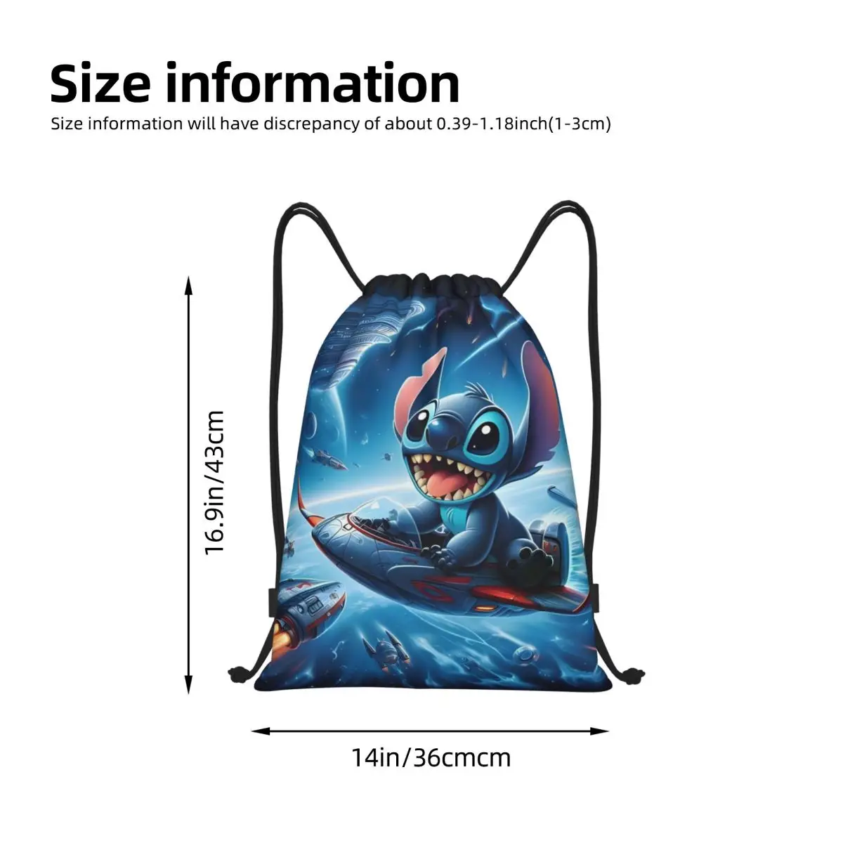 غرزة سفينة الفضاء الكون ملصق الرباط على ظهره النساء الرجال الرياضة الصالة الرياضية Sackpack طوي لطيف أنيمي الكرتون حقيبة تسوق كيس