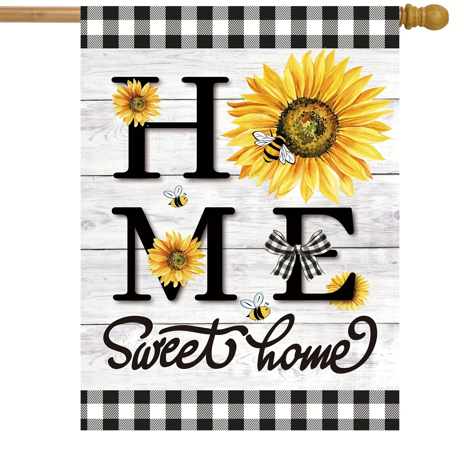 Home Sweet Home Summer Garden Flag 12x18 inch Double Sided Sunflowers Buffalo Plaid Outdoor Yard Decor Spring Summer