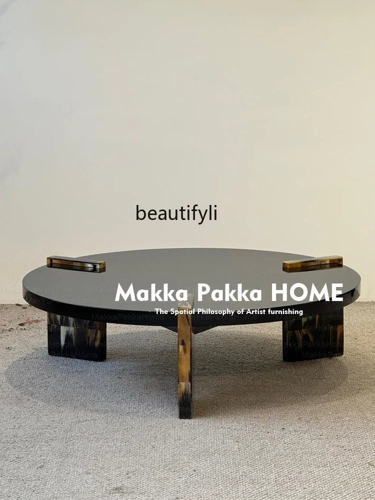 07 Vintage Creative Hand-painted Solid Wood Living Room Coffee Table, Boutique Luxury Artistic Coffee Table