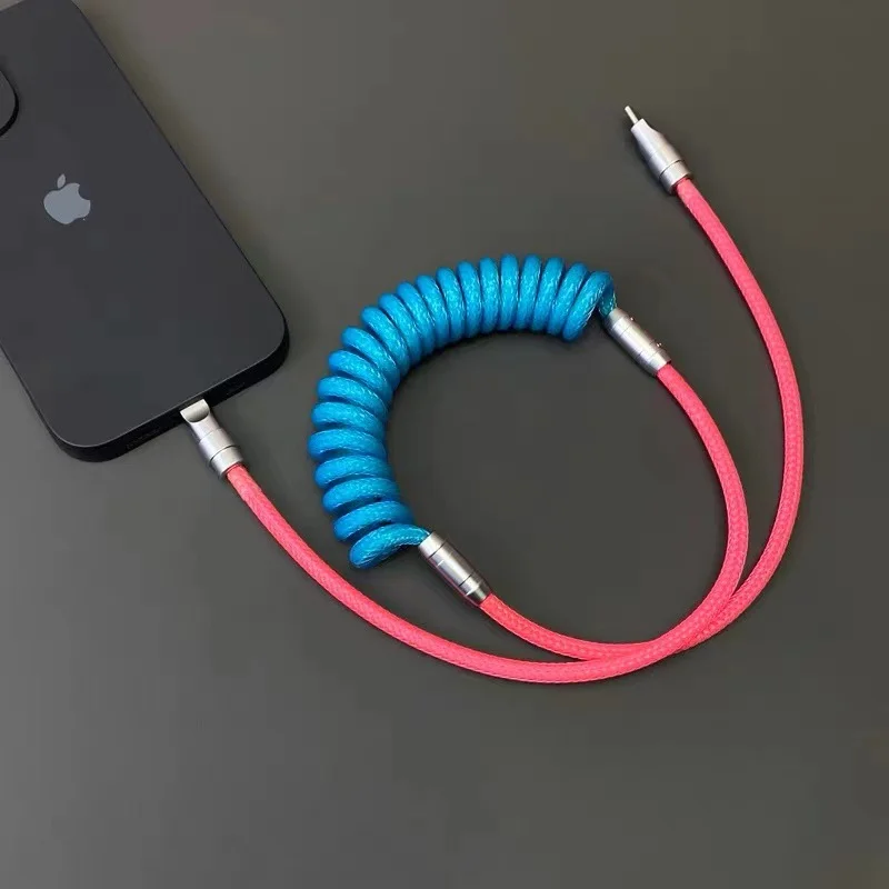 New 100W Spring Spiral Expansion Data Cable Type-C To C/lightning Super Fast Charge Cable for Apple Ipad Android Samsung Xiaomi