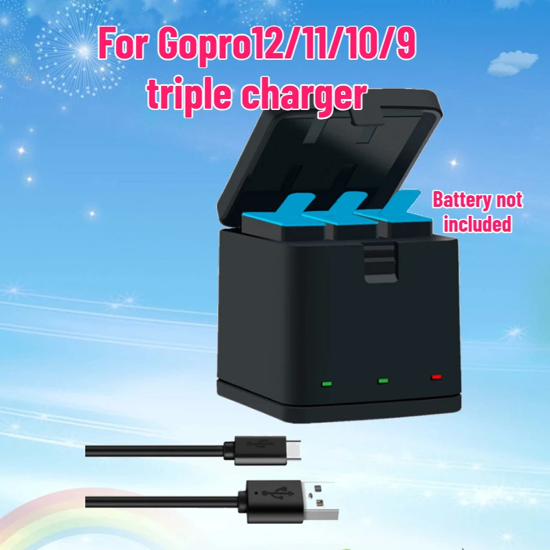 Compatibile con Gopro12/11/10/9 Triple Charger Hero Accessori per fotocamera Custodia di ricarica Custodia per batteria