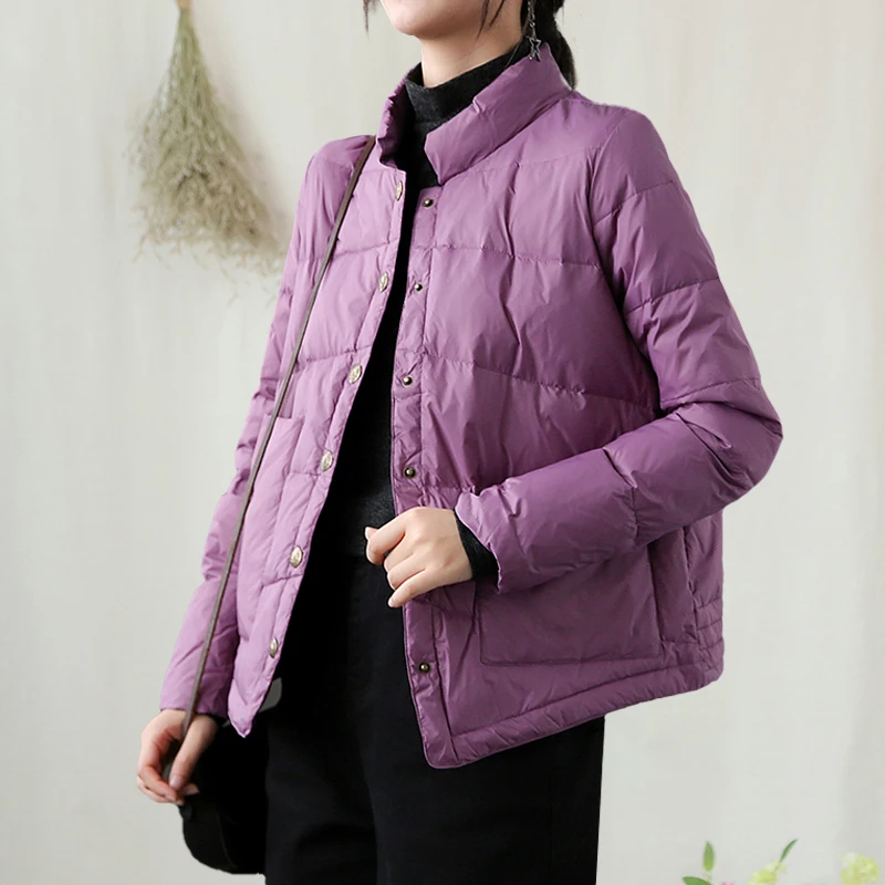 2025 Women Autumn Winter Down Coat Warm Light Thin White Duck Down Jacket Parkas Female Single Breasted Bigsize Short Outwears