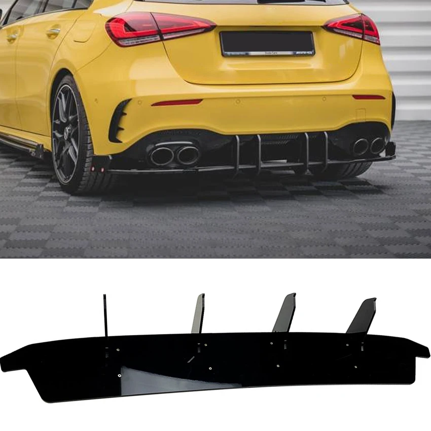 Gloss Black ABS 4 Fin Rear Bumper Diffuser Lip Spoiler Bodykit For Mercedes-Benz A-Class W177 A35 A45 AMG 2019-2022