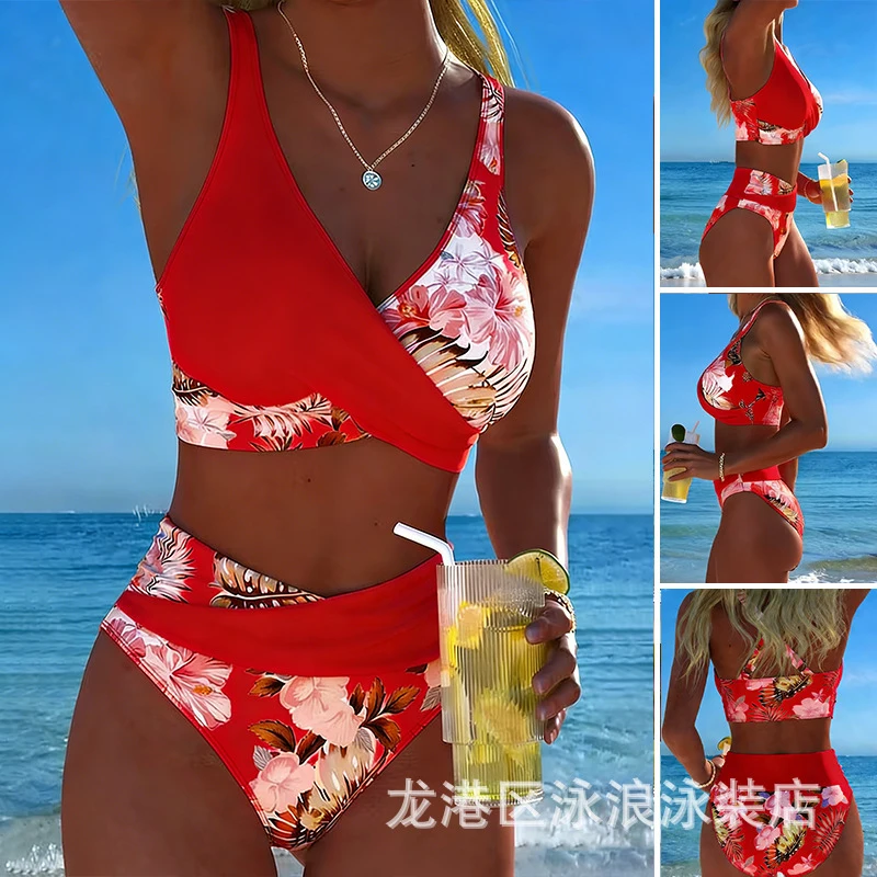 

2026 New Tropical Floral Print Bikini Set Sexy Women's Swimsuit Vacation Casual Beachwear Swimwear