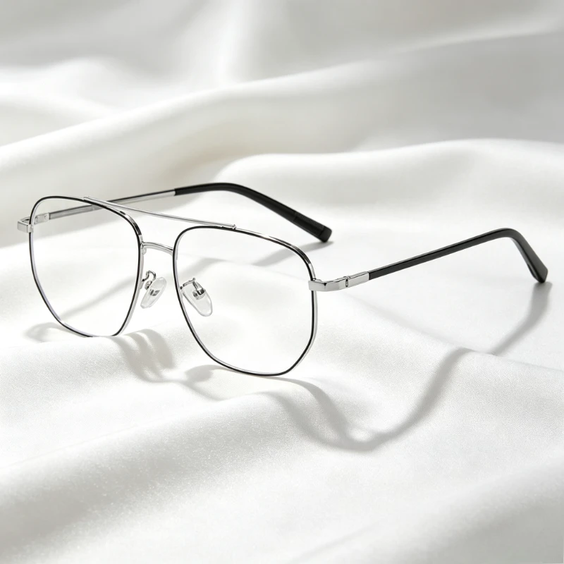 Anti Blue Light Glasses for Women Classic Large-Frame Metal Double-Bridge Plain Glasses for Men Computer Eye Protection Eyewear