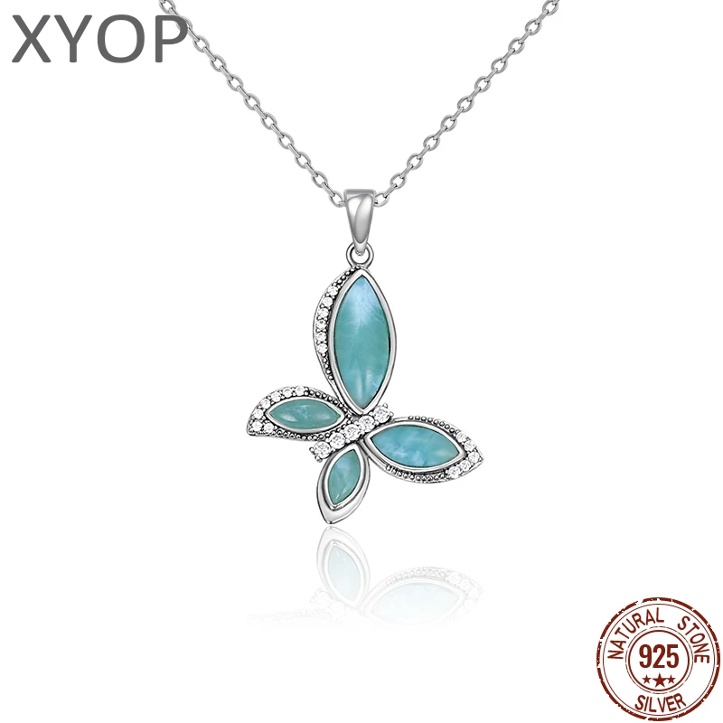 

XYOP-Larimar Butterfly Pendant Necklace for Women, 925 Silver, Fashion Jewelry, 2025