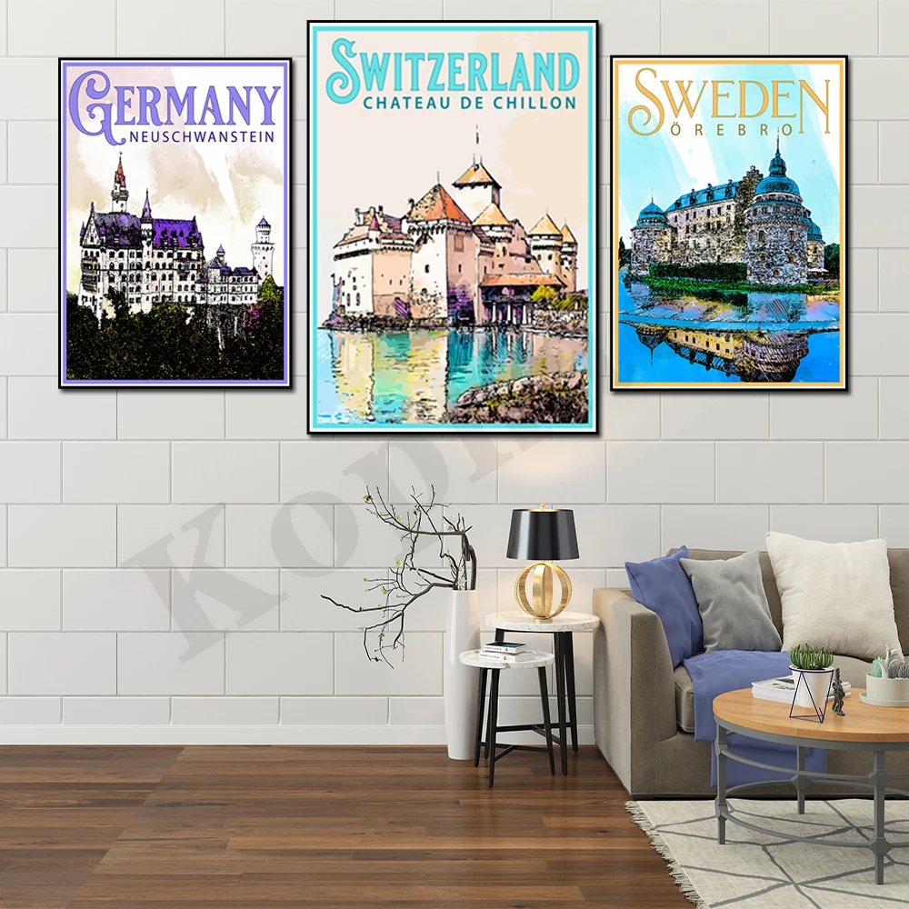 Portugal Romania Switzerland Italy Ireland Germany France England Austria Denmark Sweden. City Travel Landscape Canvas Painting